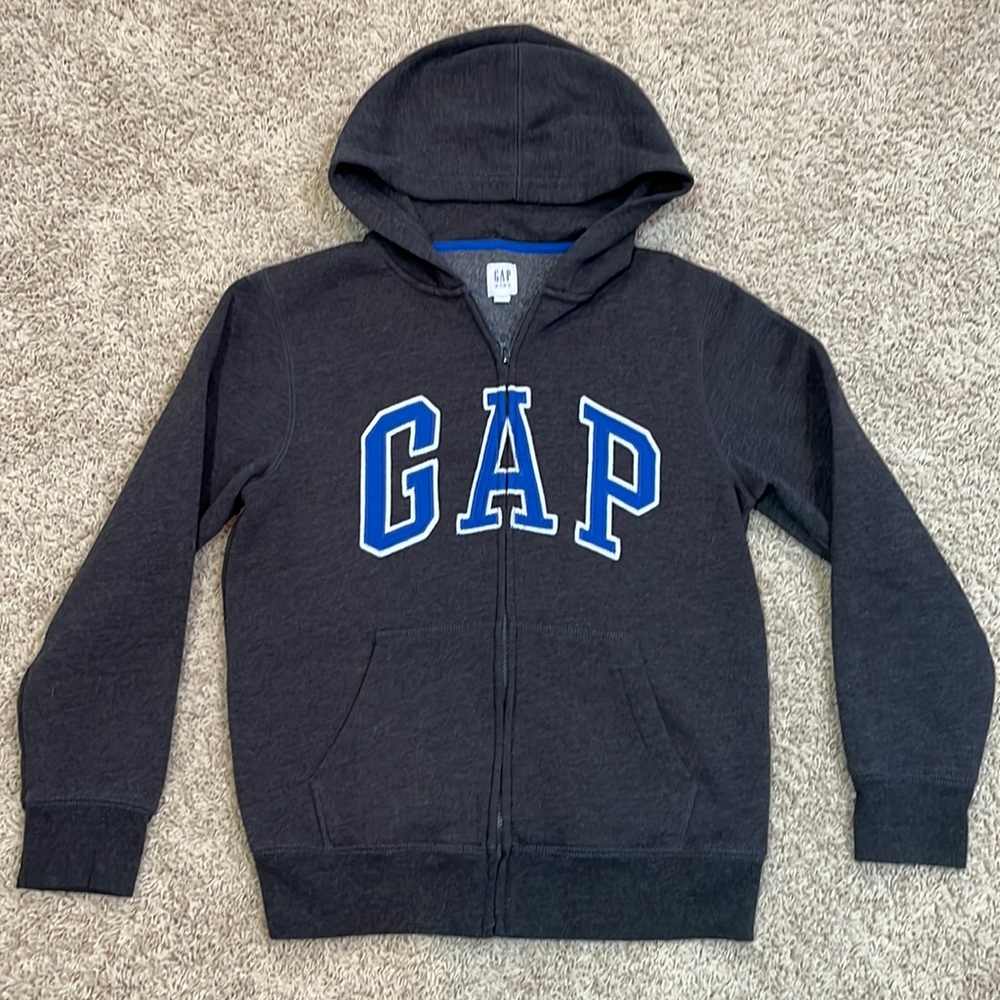 GAP KIDS dark grey zip up hoodie sweatshirt, size XXL (14-16)